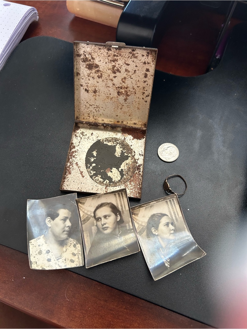 Ephemera alert! Vintage Metal box with photos and ring  - Unbranded